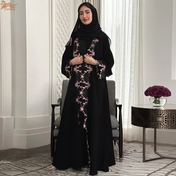 Zahraa New Islamic Clothing Women Abaya Dubai 2026 Luxury Lace Embroidery Open Front Abaya Muslim Women Modest Dresses 1