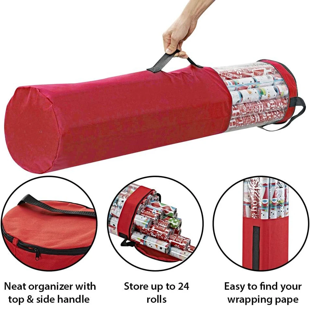 Gift Wrapping Organizer 40 Inch Wrapping Paper Storage Bag Waterproof Oxford Cloth Christmas Gift Wrap Organizer with Handles Up to 24 Rolls Storage