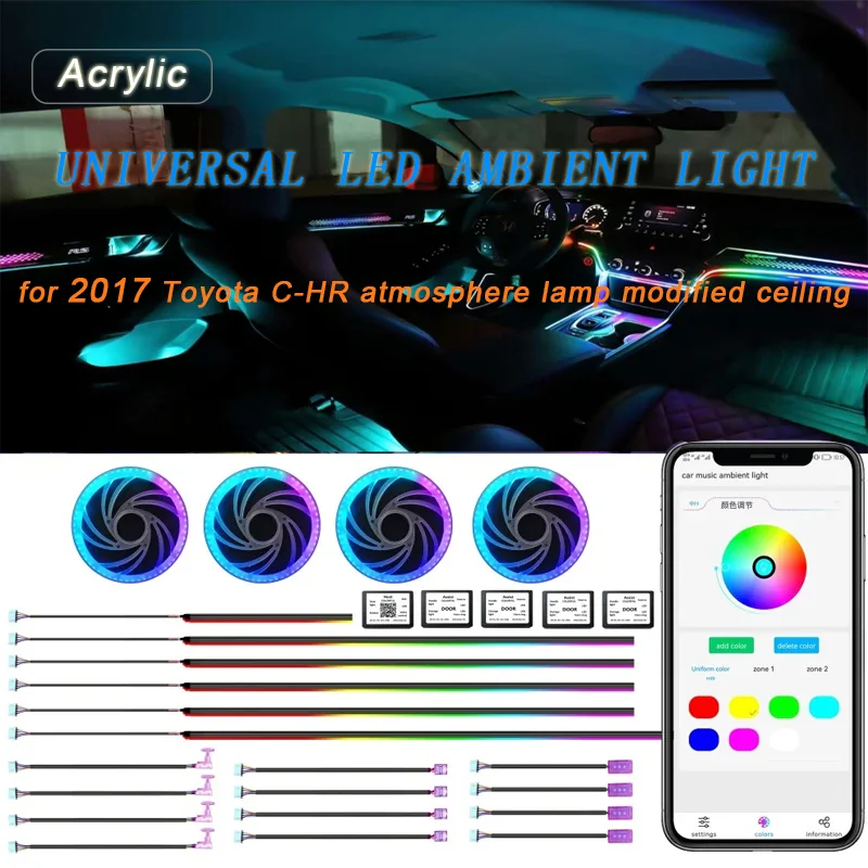 

For 2017 Toyota C-HR led cold light Car interior atmosphere light Foot lamp neon strip dashboard console Trim Lighting rope lamp