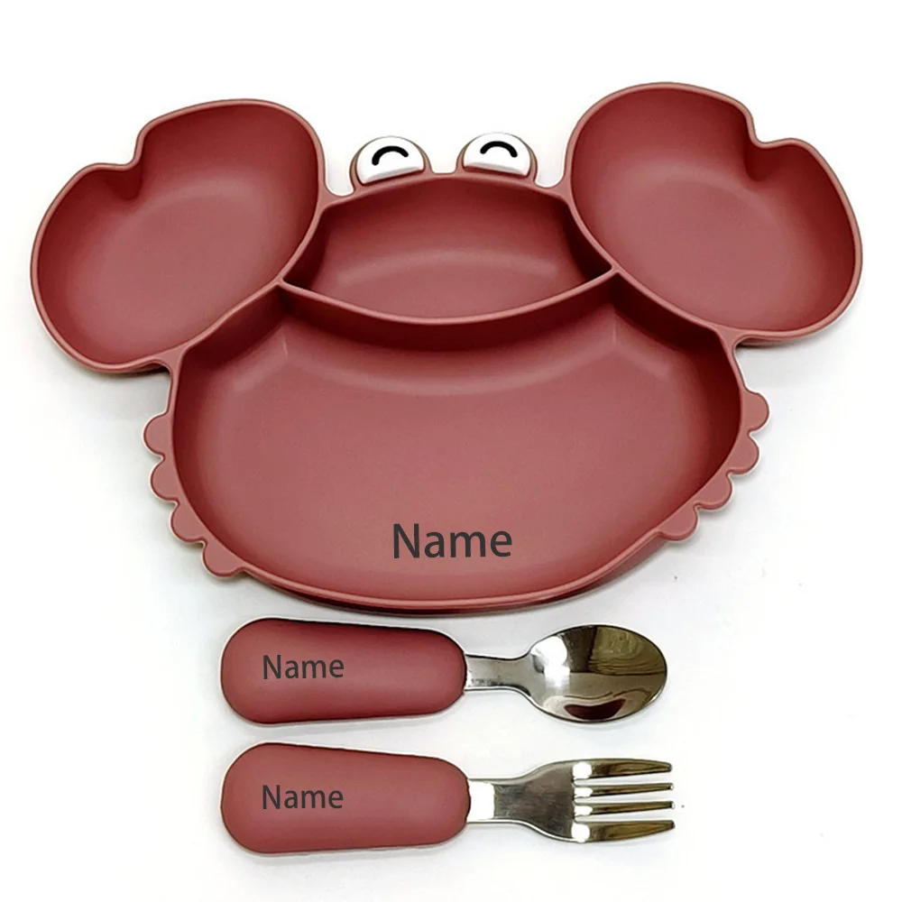 Free Name Printing Children's Tableware 3PCS Silicone Material More Thoughtful and Unique Personalized Gifts for Boys and Girls