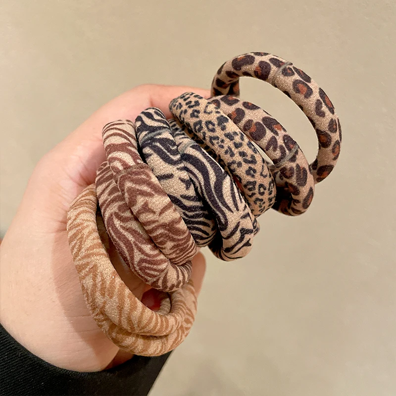 5pcs Elastic Leopard Hair Bands Rope Ponytail Holder Tie Hair Hoop Vintage Soft Rubber Band Women Girl Durable Hair Accessories