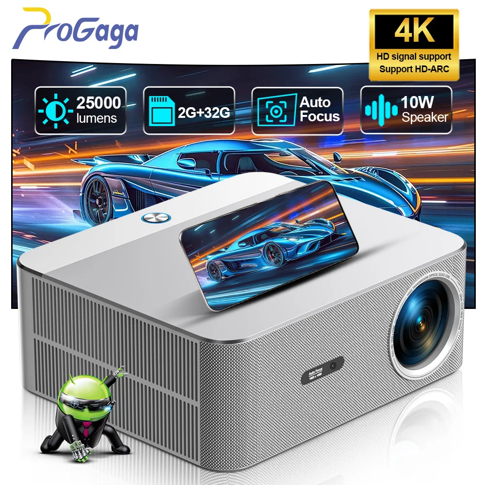 PROGAGA PG610W 프로젝터 4K 안드로이드 WiFi 자동 초점 풀 HD..