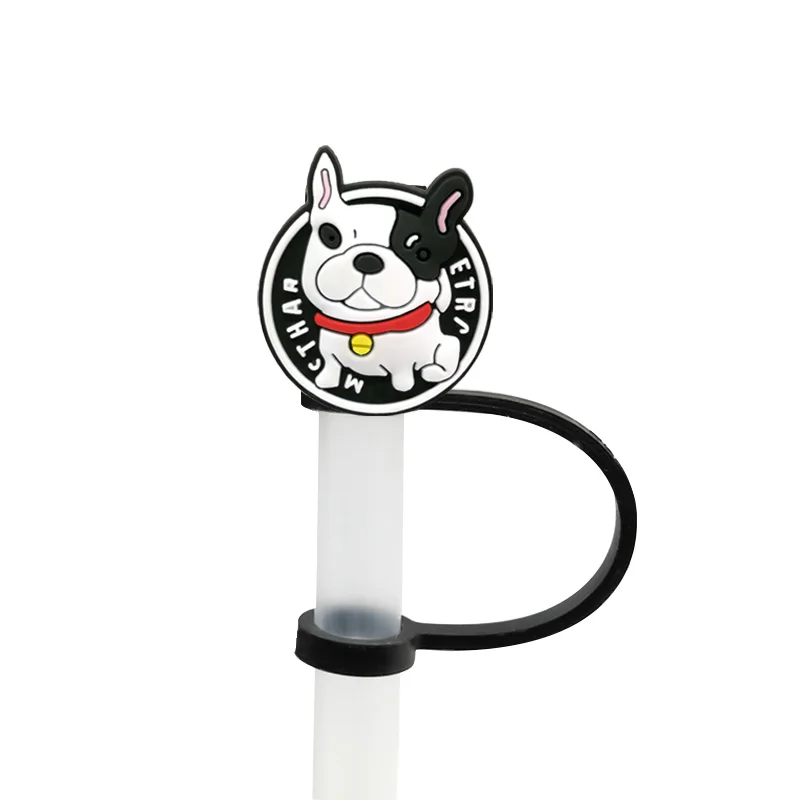 1PCS PVC Straw Charms Cute Dogs Plastic Straw Topoer Cover Splash