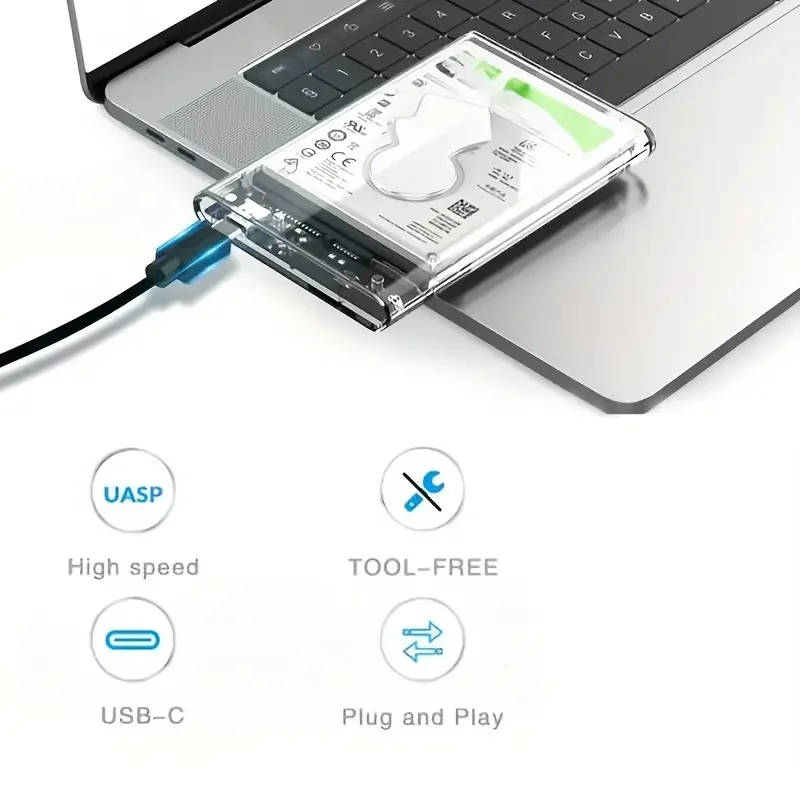 2.5Inch Type-C Mobile Hard Drive Enclosure SATA to USB 3.1 USB C SSD Enclosure 5Gbps Tool-Free Hard Disk Case for Laptop Desktop External Hard Drive Case SSD Enclosure Hard Drive Enclosure