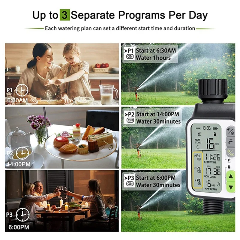 Garden Automatic Irrigation Water Timer With Rain Sensor 3 Separate Programs Irrigation Controller Watering System