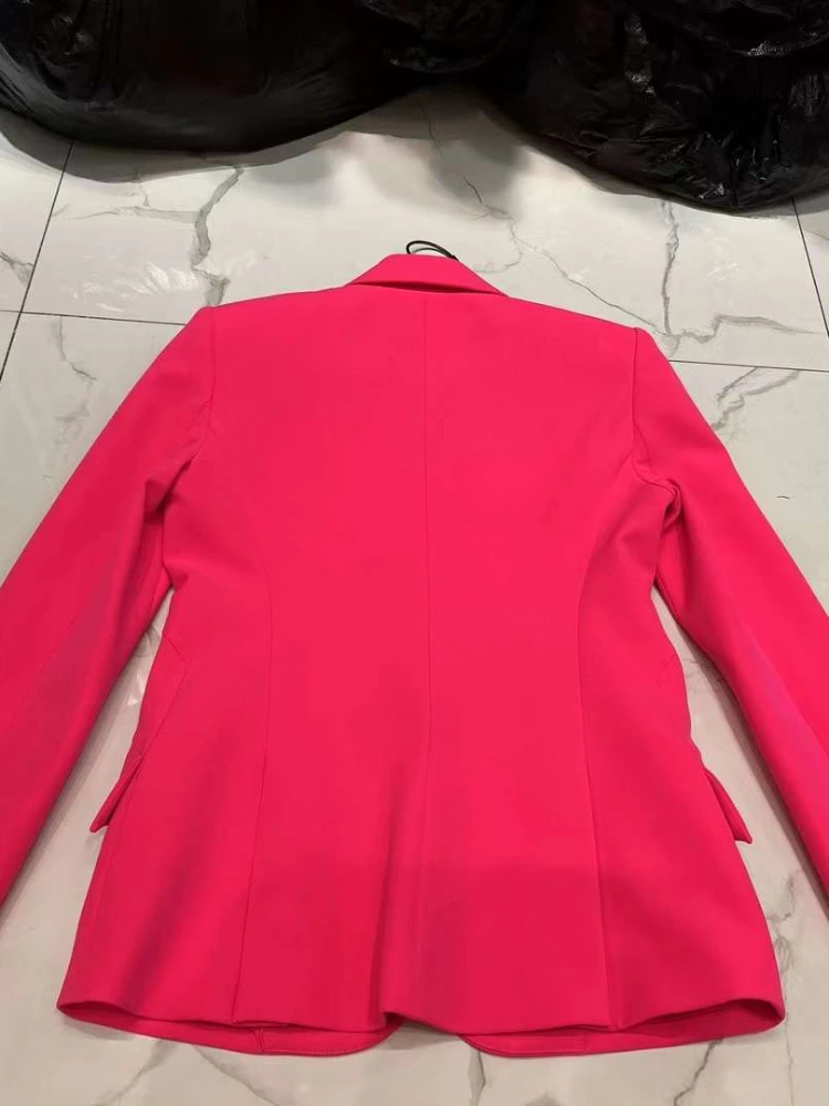 Office Lady Top Quality 2024 New Spring Summer Elegant Pink Long Sleeve Blazer Tops Pants Set