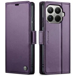 Leather Wallet Case with Card Holder and RFID Blocking, Durable Kickstand and Magnetic Clasp for Xiaomi 15T (Purple)