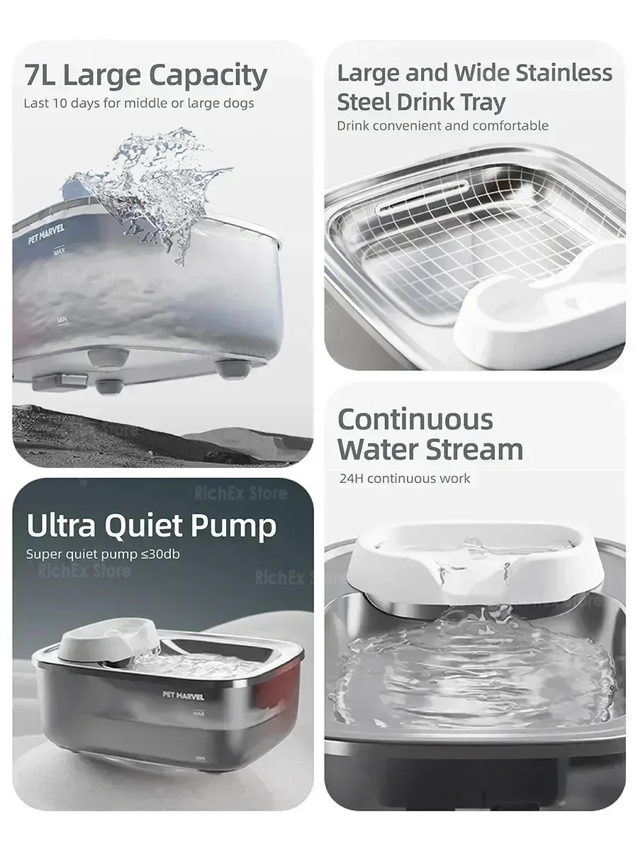 7L Large Capacity Dog Cat Water Fountain,Wireless Intelligent Sensor,Stainless Steel Water Tray,with 5 Special Filter Elements