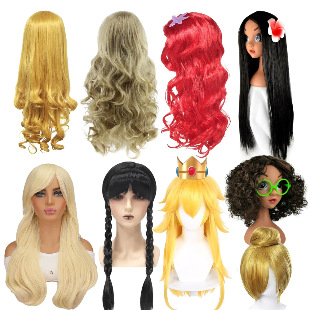 2024 Princess Wig Collection Bilateral Long Hair Lovely Cosplay Birthday Present Carnival Party Decoration Fittings Princess Wig