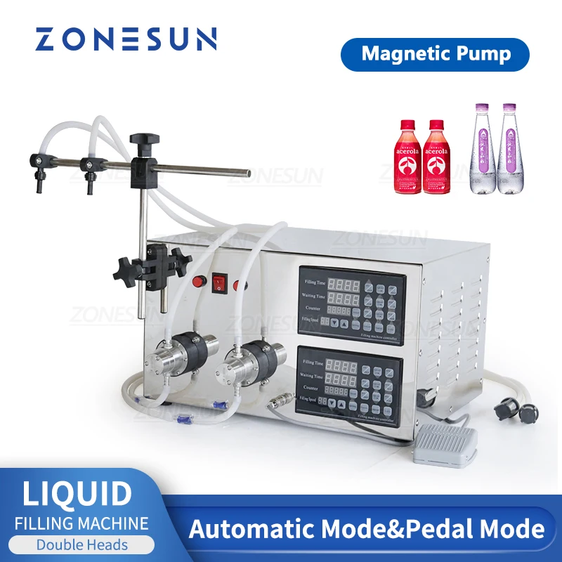 ZONESUN ZS-YG2 Magnetic Pump Electric 2 Heads Soft Drink Essential Oil Bottle Liquid Filling Machine