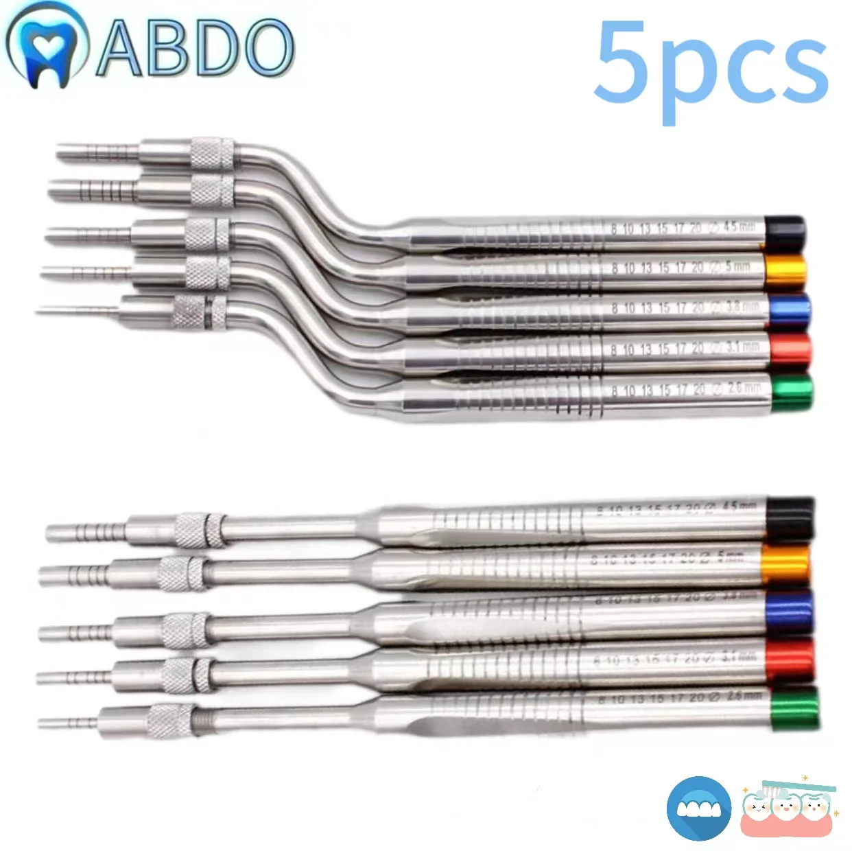 5 Pcs Dental Implant Osteotome Instrument Mandibular Sinus Elevator Tool Concave Tips Sinus Lifting Device Implant Bone Extruder