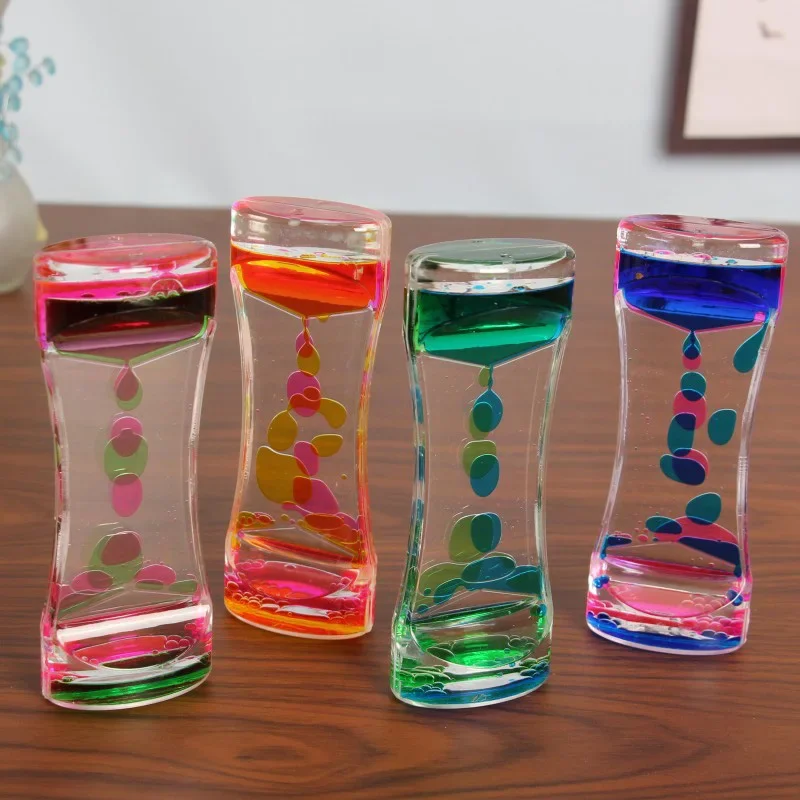 Liquid Hourglass Timer 1PC Liquid Motion Bubbler Hourglasses Movement Sensory Toys for Kids Adults Stress Relief Props Home Office Desktop Decor