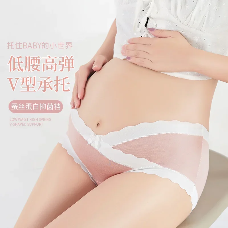 6pc Summer Thin Seamless 40S Silk Cotton Maternity Panties Low Waist Belly Briefs Clothes for Pregnant Women Pregnancy Underwear