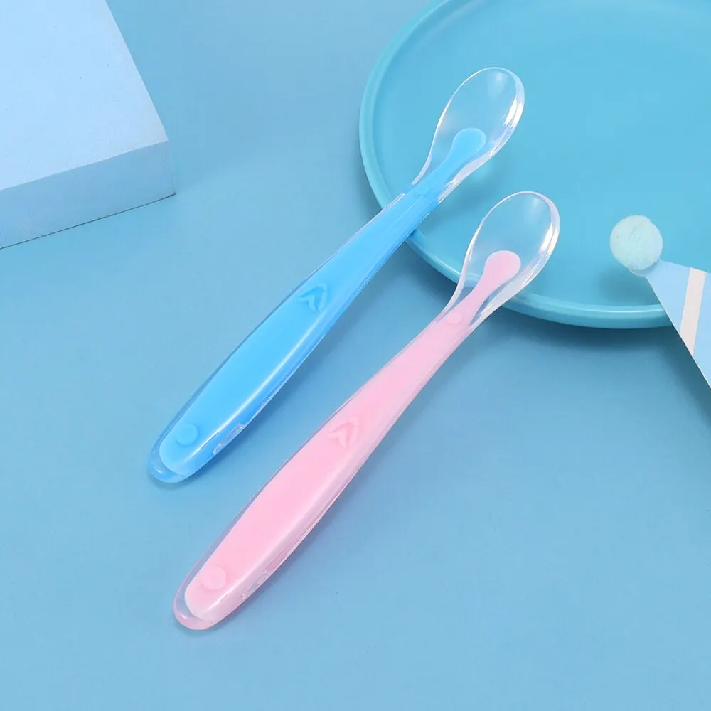 Baby Silicone Spoon Set Kids Soft Spoon With Box 2Pcs learning spoons silicone cutlery set silicone feeding spoon fork spoon set baby cutlery