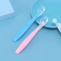 2Pcs Baby Silicone Spoon Set Kids Soft PP Plastic Pink Blue Safe Spoon With Box 2