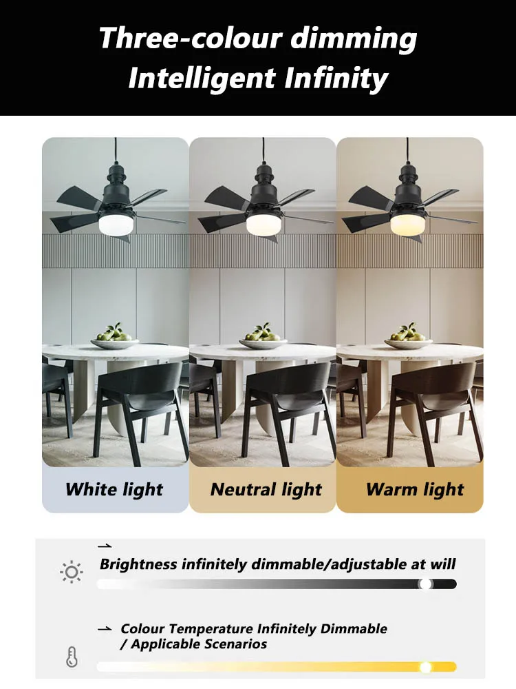 Description Picture 3 of item30W Fan Light E27 Base with Remote Control Suitable for Bedroom Lighting Dimmer/Speed Control Detachable Dimming Ceiling Lamp