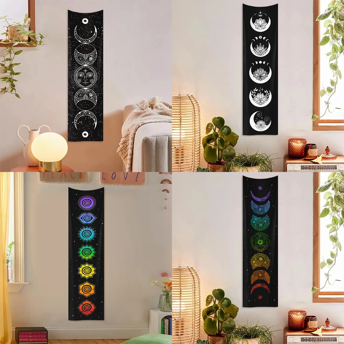 1pc Moon phase flower plant space starry sky tapestry room living room decoration wall hanging tapestry decorations