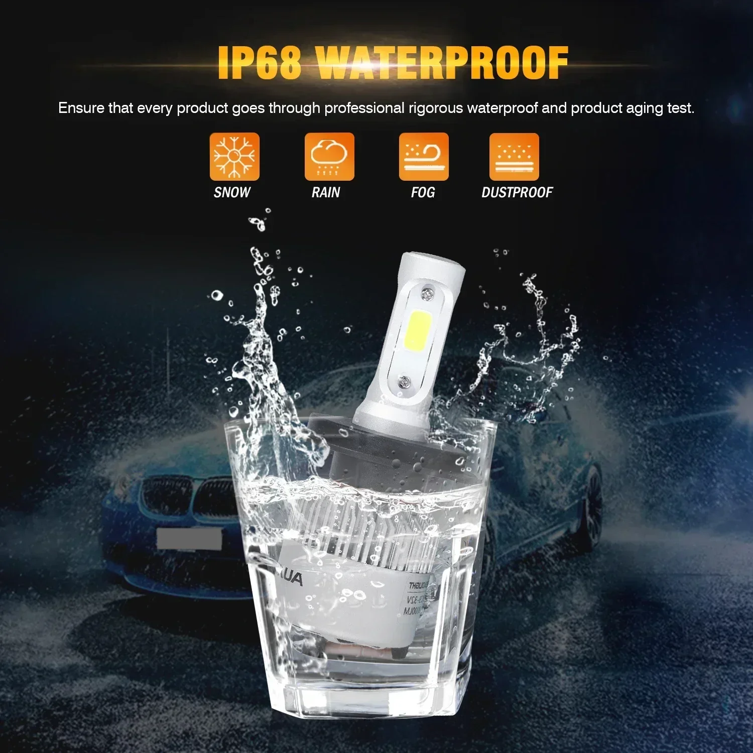 Auxbeam 72W 8000lm Car LED Headlight Bulbs H7 H1 H3 9005 9006 9012 COB Auto Headlamp Car Light 8000lm 6500K Series F-S2