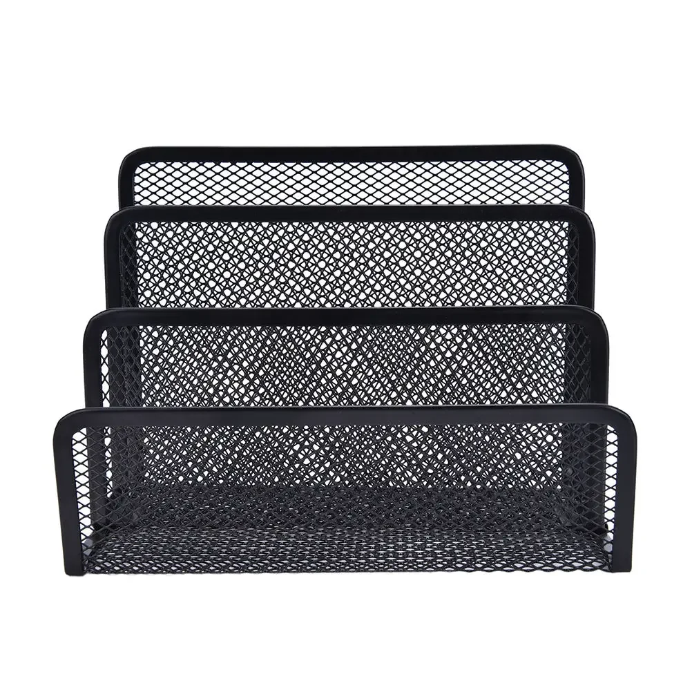 Black Metal Mesh Desk Organizer Desktop Letter Sorter Mail Tray File Organiser Office Book Holder Business Home Bookends desktop storage rack