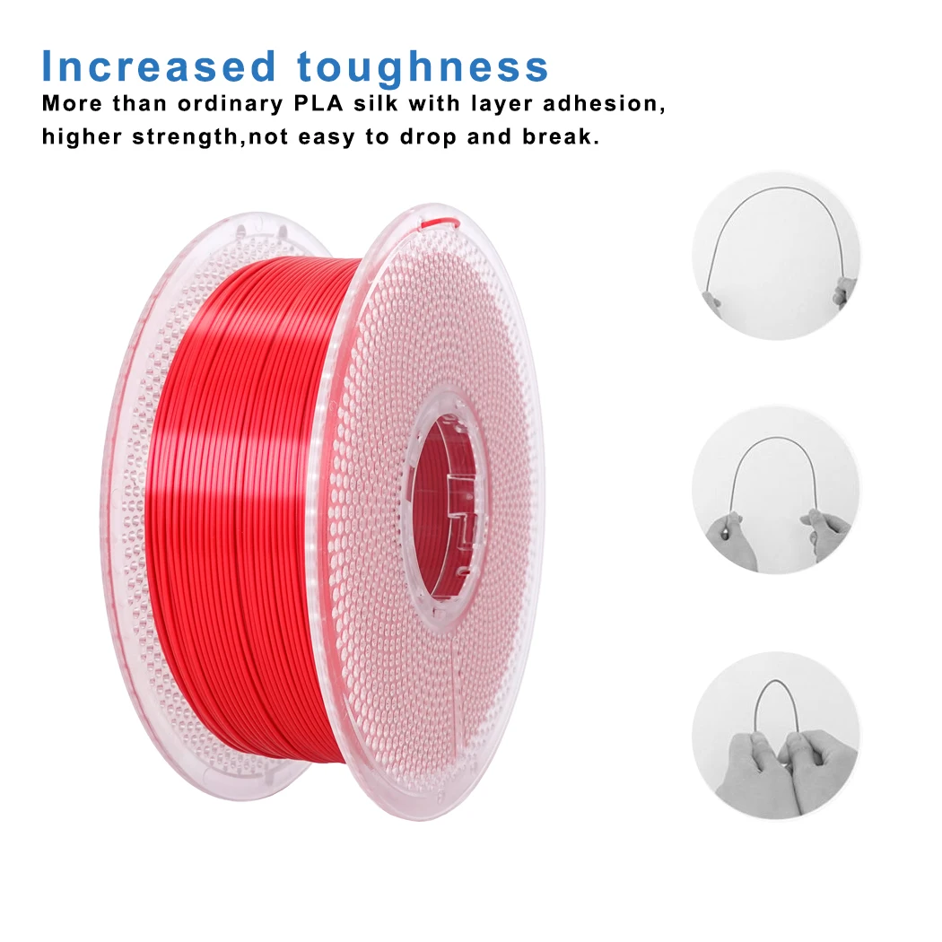 PLA 실크 1KG 레드 PLA 3D 프린터 필라멘트 1.75mm, 더 튼튼하고 깔끔하게 감긴 3D 필라멘트, 치수 정확도 +/-0.02mm, Mos에 적합