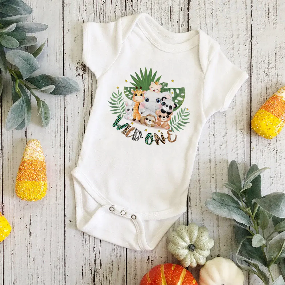 Wild One Birthday Baby Bodusuit Safari Animals Printed Romper Infant 1st Birthday Jungle Party Outfit Jumpsuit Baby Shower Gift images - 6