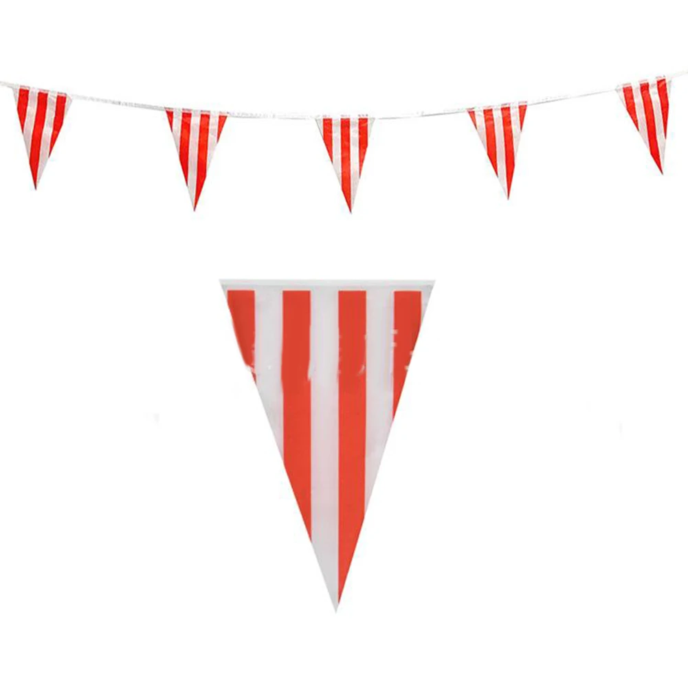 10/30M Karneval Thema Party Flagge Dekorationen Weiß Gestreiften Wimpel Dreieck Bunting Für Zirkus Geburtstag Party Dekoration – Detail 5