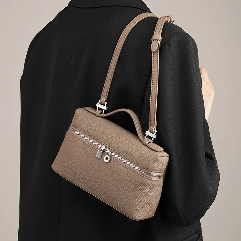 

Cowhide lunch box bag Handbag Fashion Clutch Crossbody Single Shoulder Bag High Quality Free Shipping