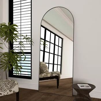 CASSILANDO Specchio ad arco a figura intera 65" x 24", Specchio da terra, Specchio verticale unico, Specchio con struttura in metallo nero 1