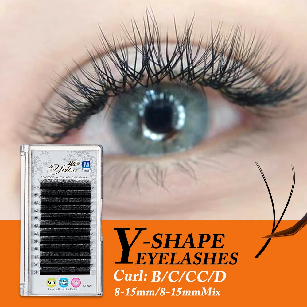 

Yelix Y shape Eyelashes 0.03/0.05/0.07 Eyelash Extension YY Lashes Natural Soft Individual Eyelashes Premade Fans