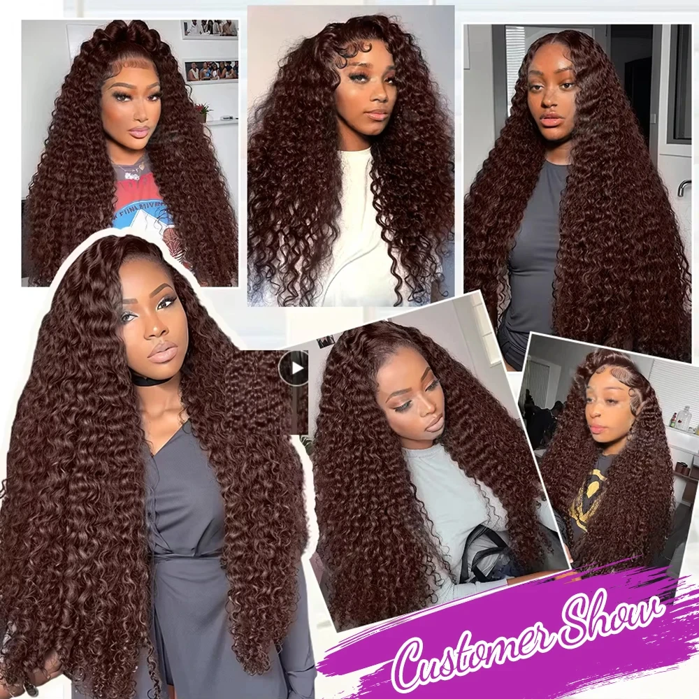 Human hair wig Links Curly Wigs Chocolate Brown Deep Wave 13x6 HD Lace Frontal Human Hair Wigs 40 Inch Remy #2 Colored 13x4 Lace Front Wig