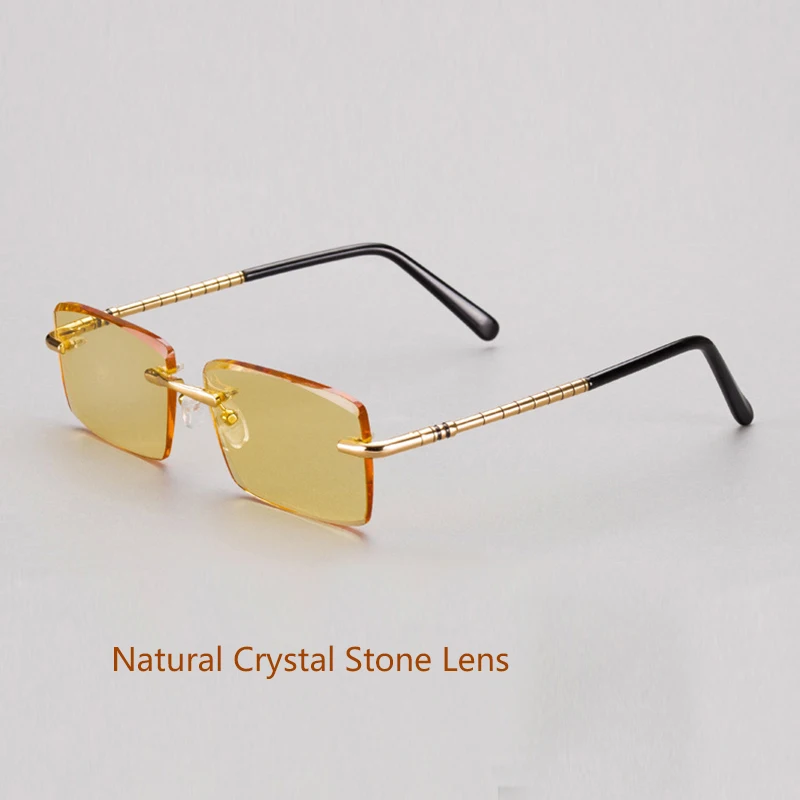 Natural Crystal Stone Sunglasses Man Luxury Rimless Glass Sun