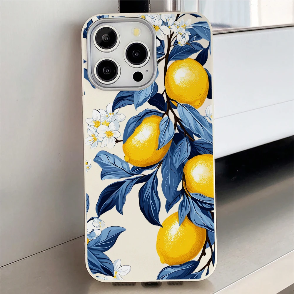 Vibrant Blue Leaves and Yellow Lemon Phone Case - Cute Design with 5G Compatibility