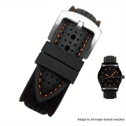 Sporty Waterproof Silicone Watch Strap - Breathable Quick Release Wristband - 20mm (Black Orange Silver)
