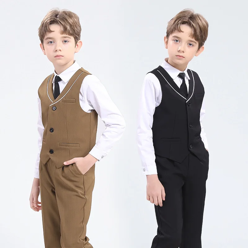 Boys Brown Vest Suit Set 2