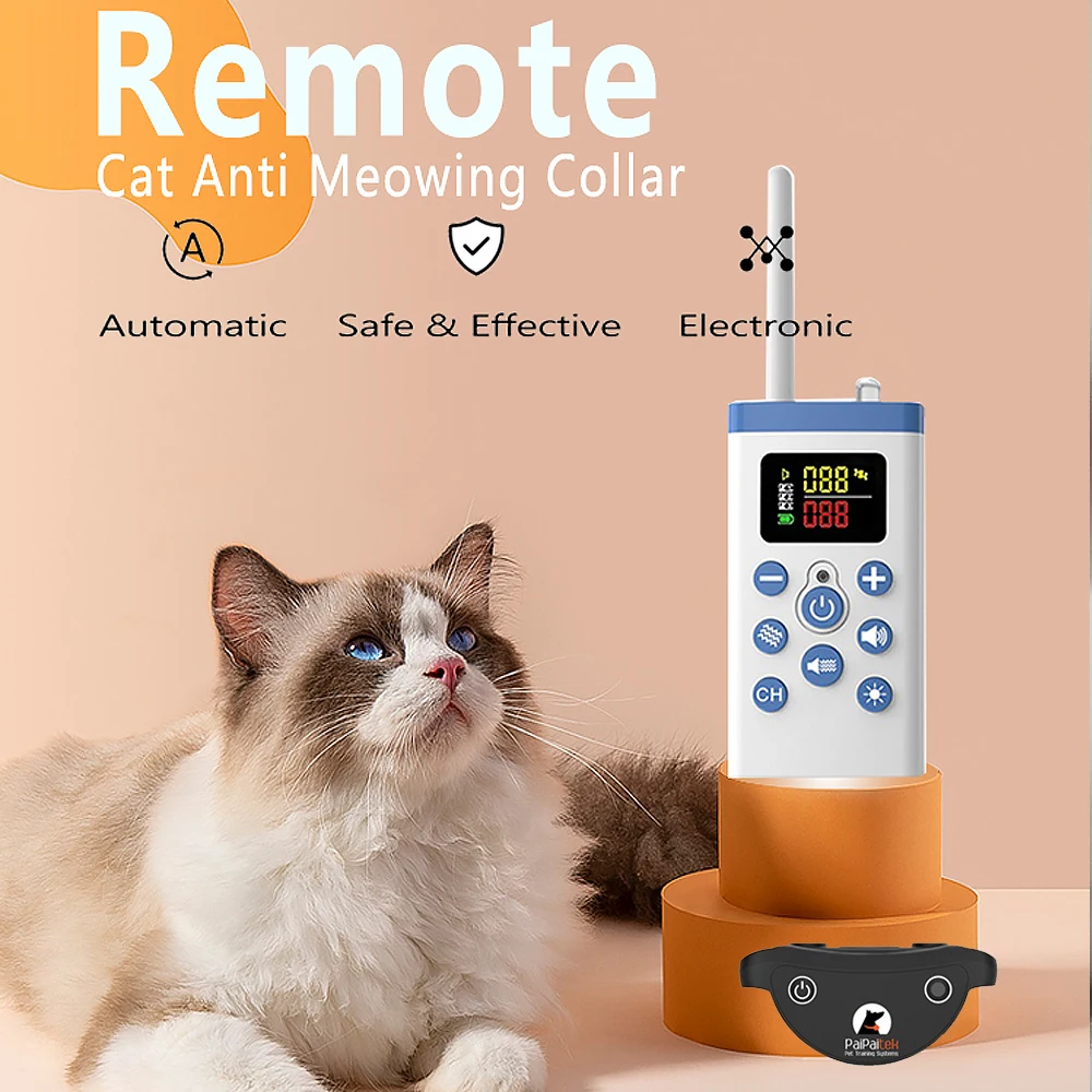 Cat Stop Meow Collar,Cat Vibration Trainer,Cat Anti-Bark Collar,Sound Vibrate Modes Waterproof Rechargeable Cat No Shock Collar