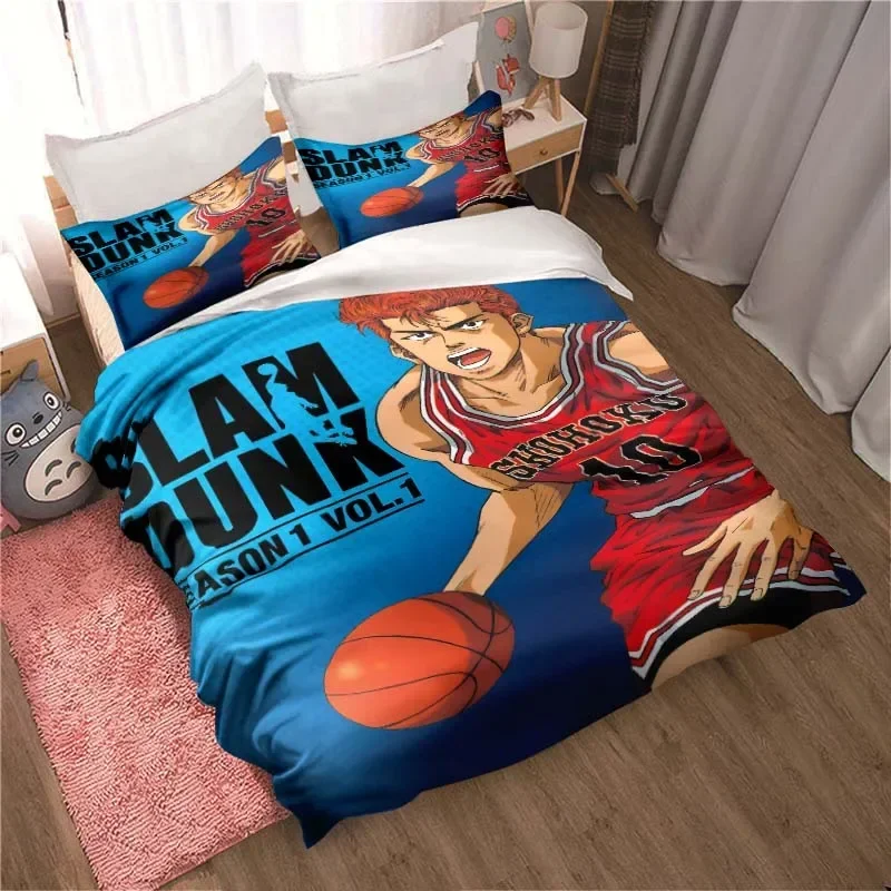 Slam Dunk Cartoon bedruckte Bettwäsche-Sets, exquisites Bettzubehör-Set, Bettbezug, Bettdecke, Set, Bettwäsche-Set, Luxus-Geburtstagsgeschenk – Detail 4
