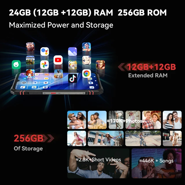 Cubot KingKong Star 2, smartphones 5g ultra-mince et robuste, 4 nm 3,1 GHz Dimensity 8200, 24 Go de RAM (12 Go + 12 Go étendus), 256 Go de ROM, grand écran 6,72" 144 Hz, NFC 5G telephone portable 3