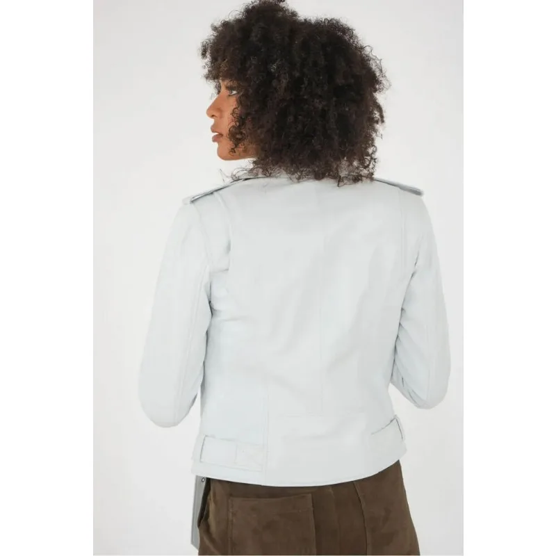 Women's White Leather Jacket Slim Fit BIker Style Jacket Fashion Trends