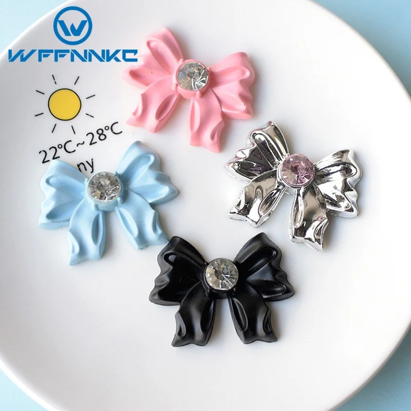 WFFNNKC 귀여운 라인석 나비매듭 플랫백 송진, DIY 네일 아트 장식 재..