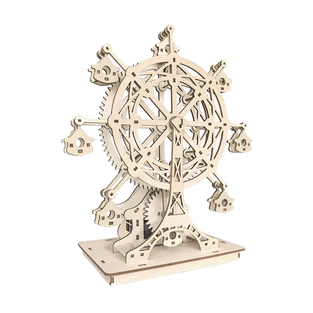 3D Wooden Puzzle Music Spinning Ferris Wheel Model Handmade DIY Assembly Toy Jigsaw Desktop Model Building Kits for Kids Adults 3d wooden puzzle rotating ferris wheel music box model diy model building block kits assembly toy gift for teens children adults