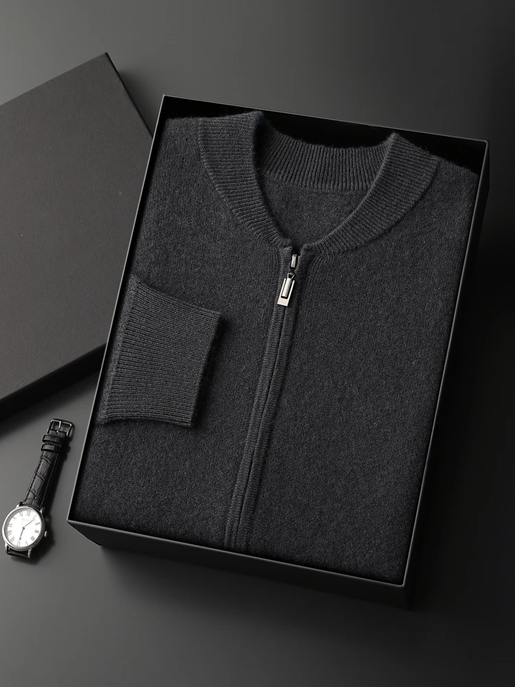 High Quality Men's 100% Cashmere Sweater Autumn Winter Thick Zippers Cardigan Casual Style Jacket Soft Warm Cashmere Knitwear 2