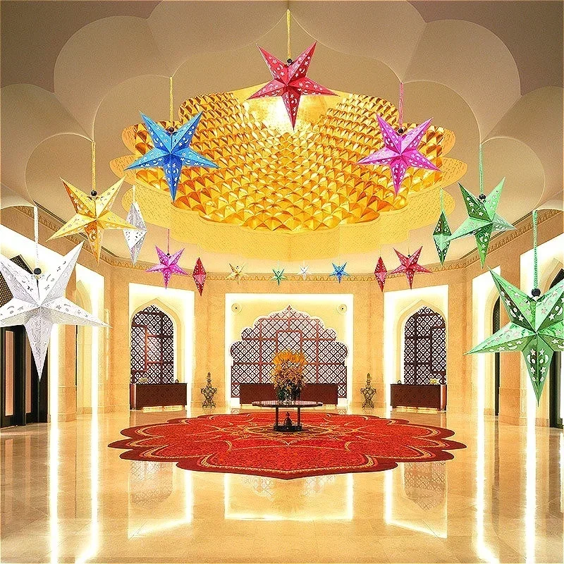 Christmas Star Decoration Three-dimensional Laser Five-pointed Paper Five-star Pendant Christmas Decorations Home Decor