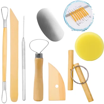 Set di 8 Utensili per Scultura in Ceramica e Argilla, Kit Fai-da-Te con Strumenti in Legno e Plastica per Modellare Cera e Ceramica