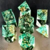 Unpainted Shimmery Sharp Edge DND Dice Set with Golden foil, Handmade 7 Piece Razor Edged Polyhedral RPG Dice Set 1