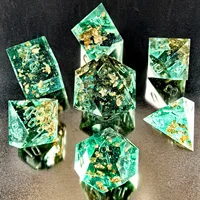 Unpainted Shimmery Sharp Edge DND Dice Set with Golden foil, Handmade 7 Piece Razor Edged Polyhedral RPG Dice Set 1