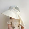 Solid Color Summer Sun Hat for Boy Girl Korean Big Brim Fisherman Cap Kids Quick Dry Mesh Anti UV Beach Cap with Neck Cover 3