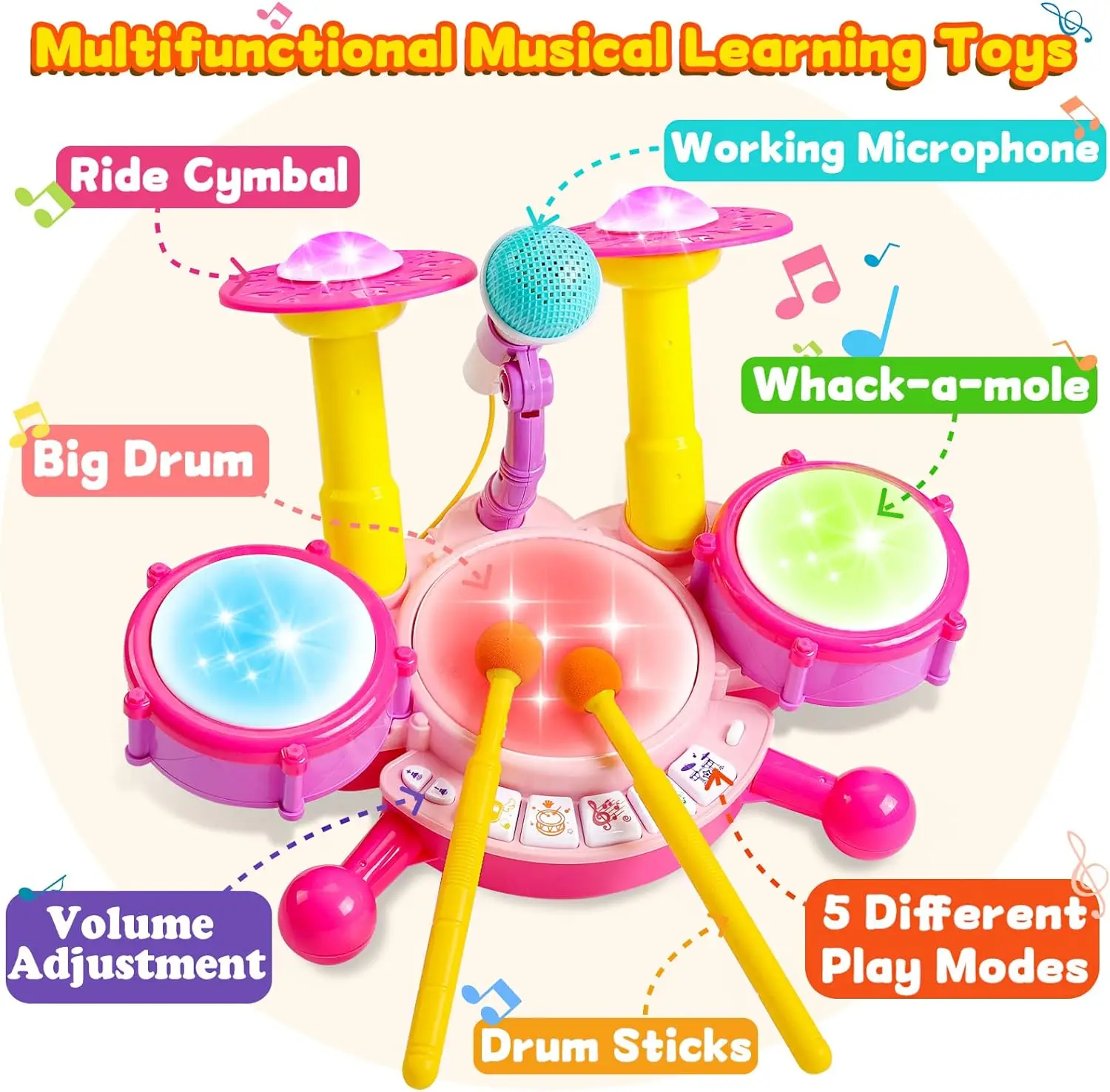 Jazz Rack Drum Set for BabyToddler Toys for Girl Educational Microphone Instruments Baby Toy Drum Percussion Instrument 3