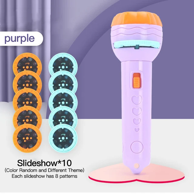 Flashlight Projector Torch Lamp Toy Cute Cartoon Creativity Toy Torch Lamp Flashlight Projector Toy  Baby Sleeping Story Book no battery Purple 10