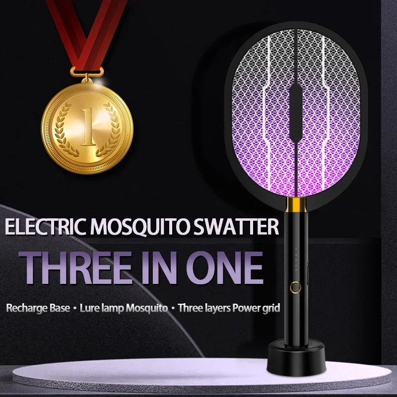 

TYPE-C Rechargeable Bug Zappers Fly Swatter Insect Repeller Upgraded 3000V Electric Mosquito Racket With Purple Killer Lamp