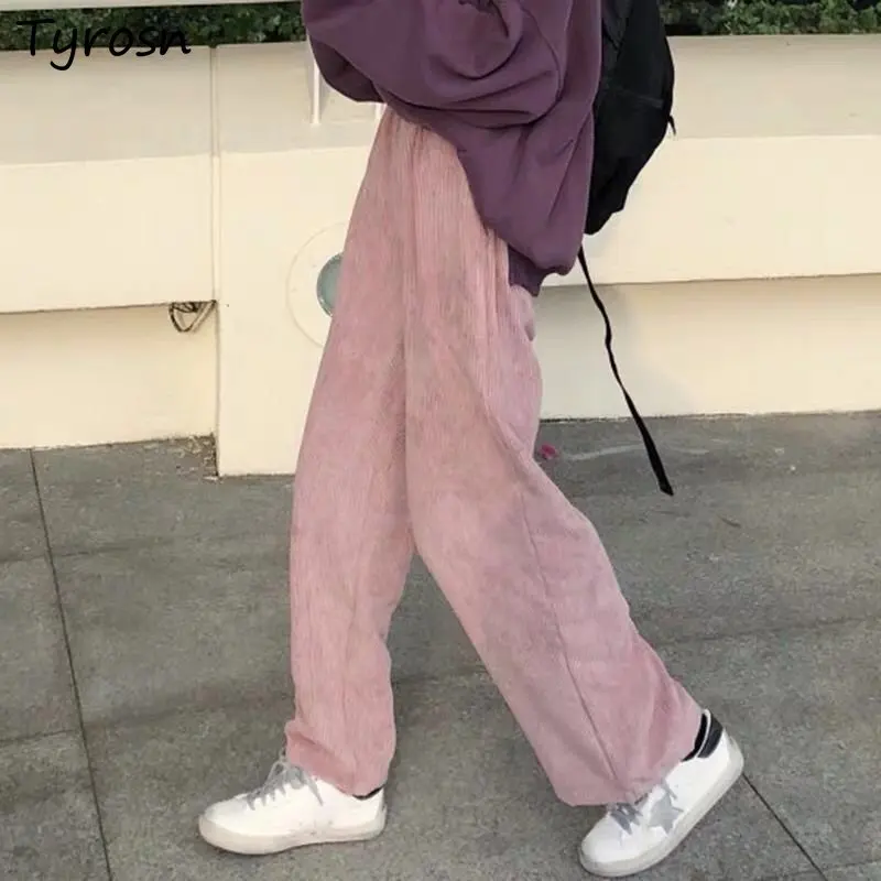 

Pants Women Solid Simple 5 Colors Summer Empire All-match Straight Daily Students Elegant Loose Korean Style Elastic Waist Ins